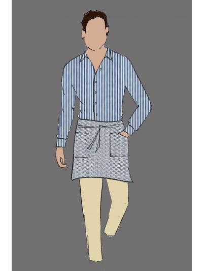 208138 - Uniform Apron Blue/White Nailhead Half Bistro Apron